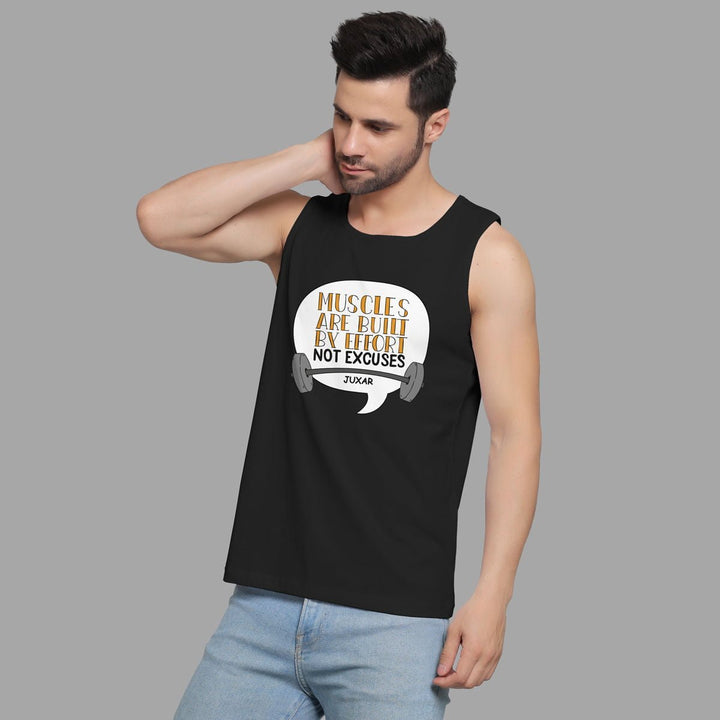 Juxar men's black muscles are built by effort tank with motivational print and sleeveless design