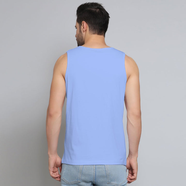 Juxar mens mute color sando sleeveless tank top in light blue shown from back