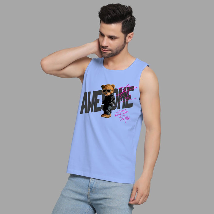 Juxar mens mute color sando in light blue with graphic bear and awesome print