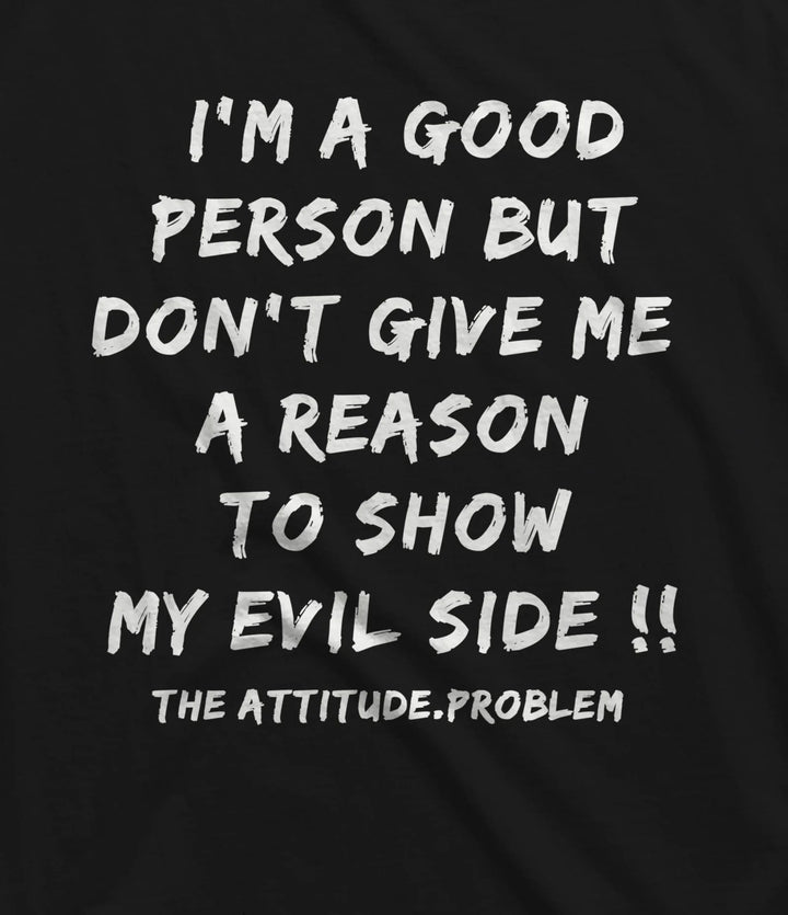 Juxar mens black my evil side muscle tee with white bold text graphic and attitude message