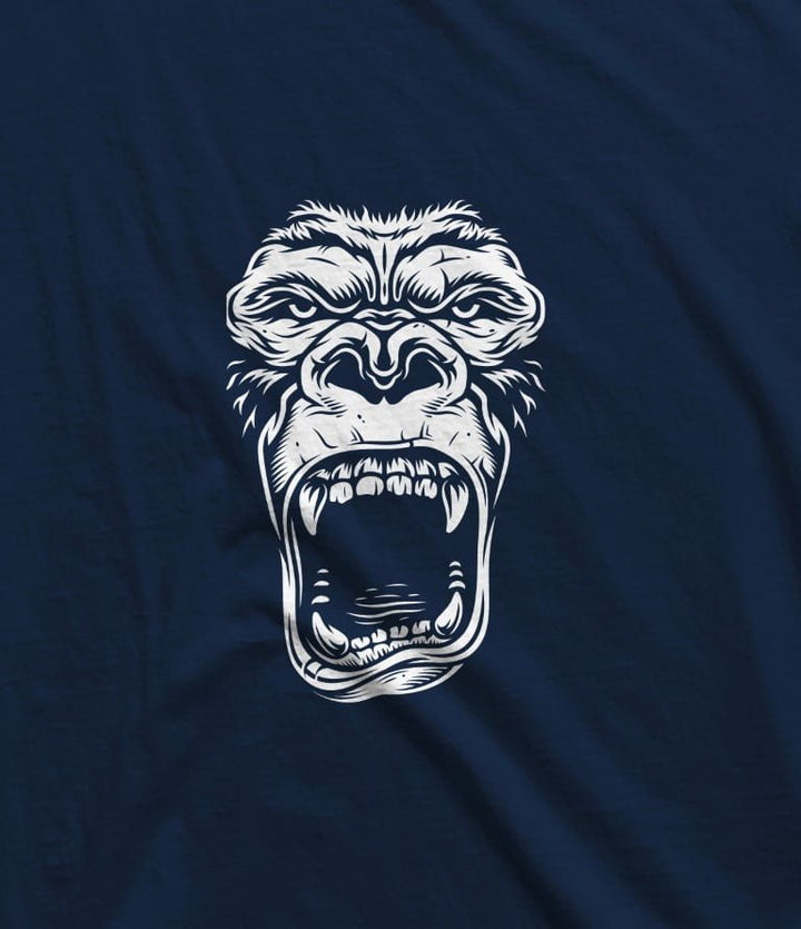 Juxar navy blue muscle tank for men with a fierce white gorilla face graphic on front