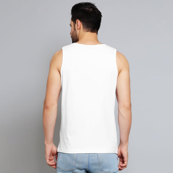Men's white sleeveless tank top from Juxar, part of novelty gun lover apparel collection