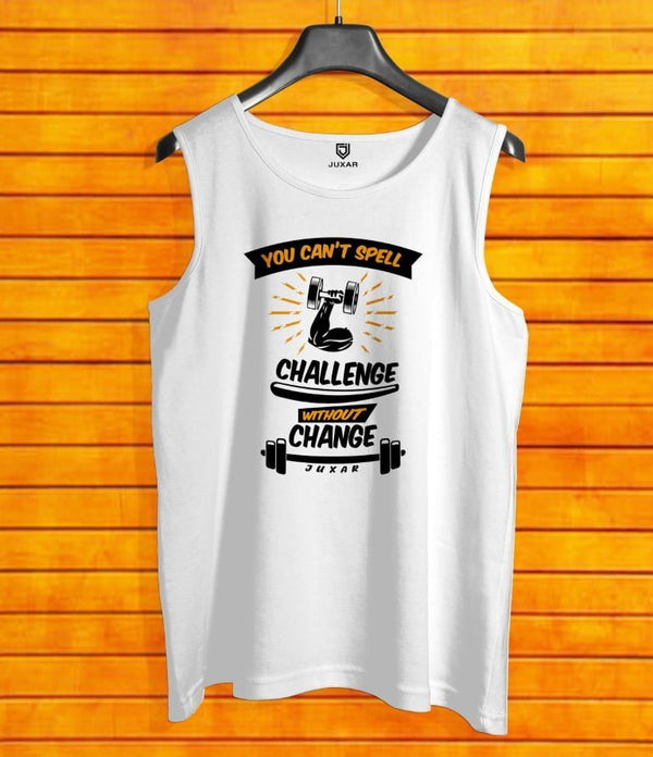 Juxar mens organic cotton sando white tank top with motivational fitness print design
