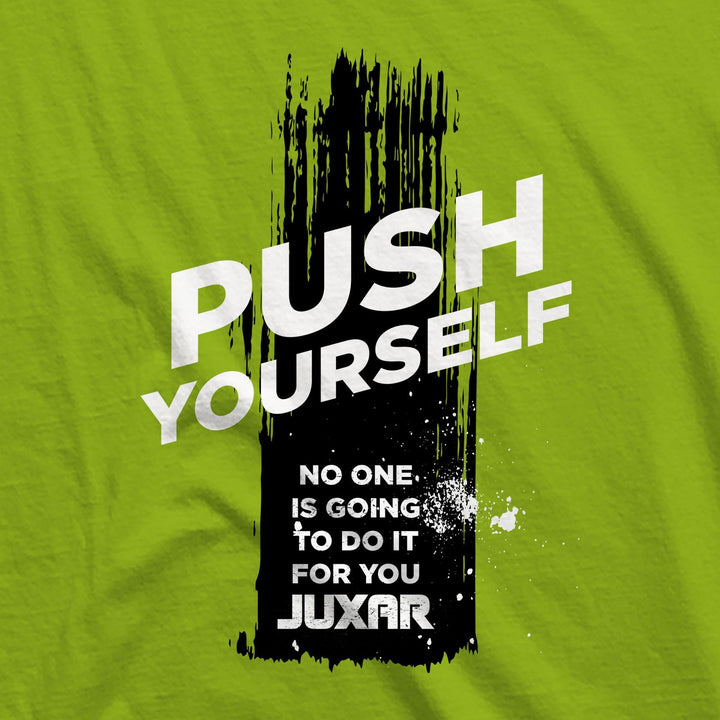 Juxar men's outdoor gym hoodie in green with Push Yourself motivational graphic print