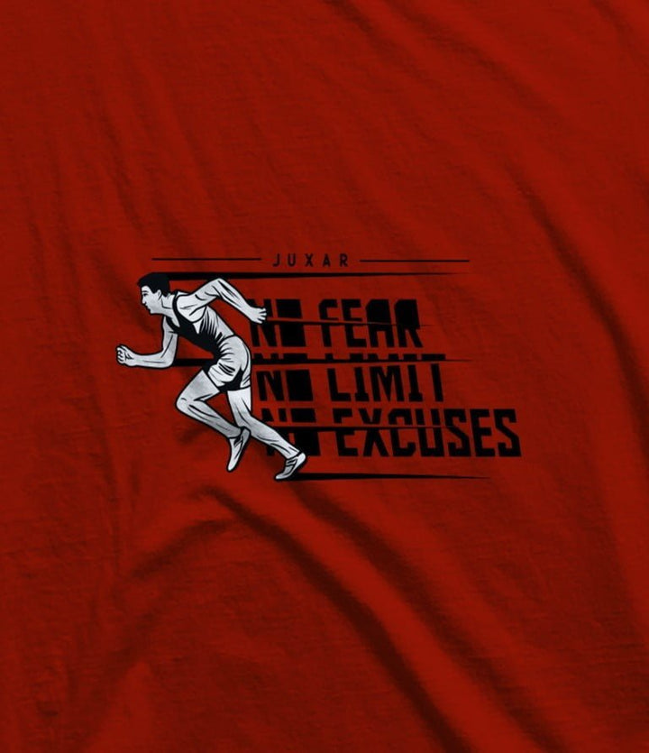 Juxar men's outdoor sando in red with runner graphic and motivational text no fear no limit no excuses