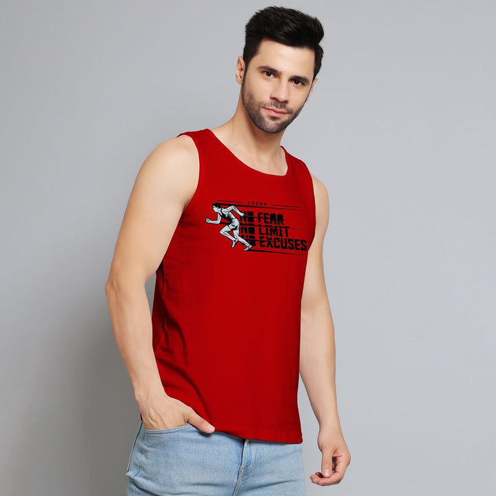 Juxar men's red outdoor sando with graphic print and sleeveless design for active wear
