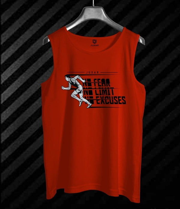 Juxar men's red outdoor sando with graphic print of running man and motivational text