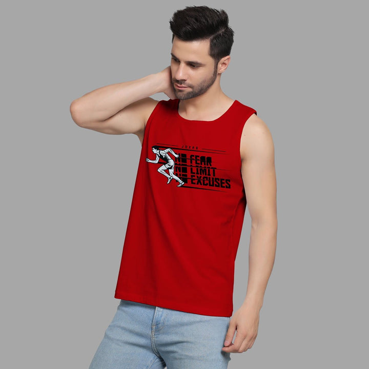 Juxar men's red outdoor sando with graphic print and sleeveless design for casual wear
