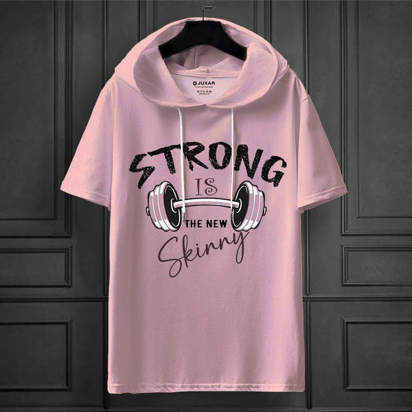 Juxar pink hooded t shirt with Strong is the new Skinny barbell print workout tee oversized hooded t shirt streetwear fashion