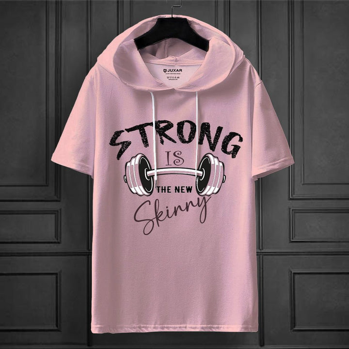 Juxar pink hooded t shirt with Strong is the new Skinny barbell print workout tee oversized hooded t shirt streetwear fashion