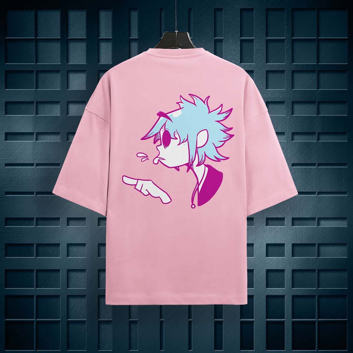 Juxar pastel cotton oversized t-shirt in pink with a cartoon graphic on the back