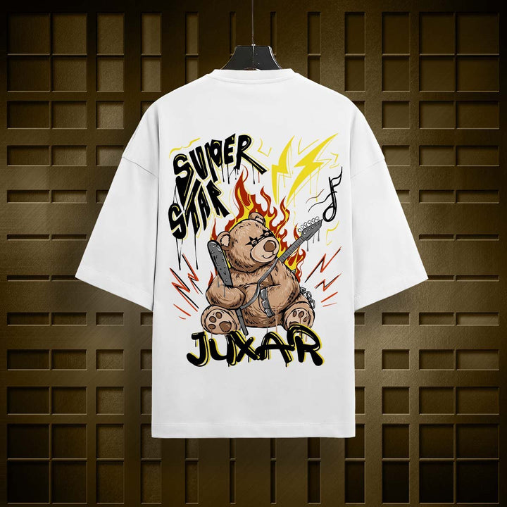 Juxar oversized premium cotton loose fit t-shirt with graphic teddy bear playing guitar design