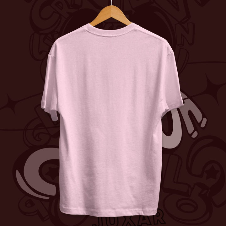 Juxar plain light pink premium cotton t shirt online displayed on wooden hanger showing back view