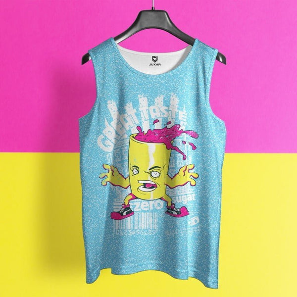 Juxar printed sando for men in blue with colorful cartoon graphic and sleeveless design