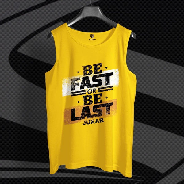 Juxar yellow printed sando for men with motivational text be fast or be last