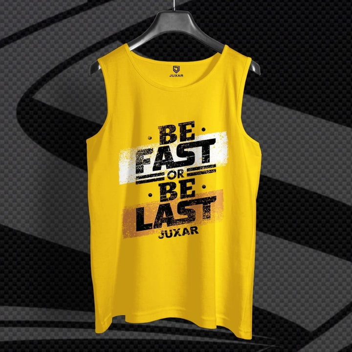 Juxar yellow printed sando for men with motivational text be fast or be last