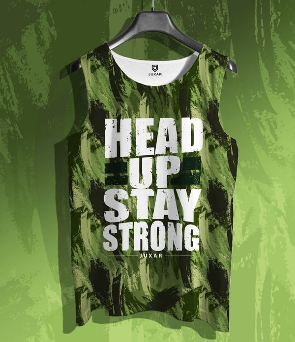 Juxar printed sleeveless top men in green camouflage with white motivational text design