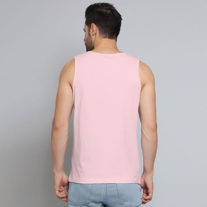 Juxar men's retro graphic sando for men in light pink shown from the back