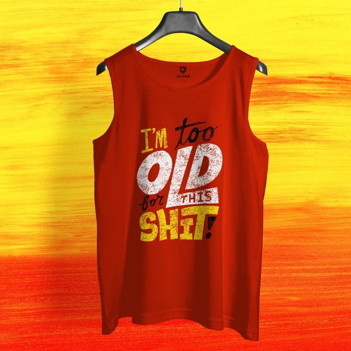 Juxar men's red retro slogan muscle sando with bold distressed text design on front