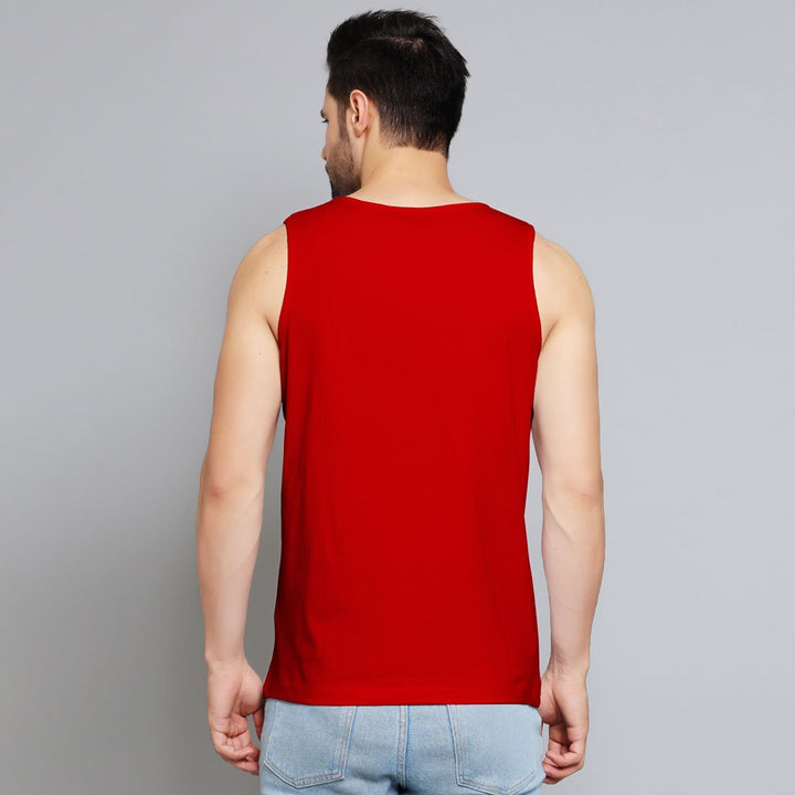 Juxar mens red retro slogan muscle sando sleeveless tank top back view