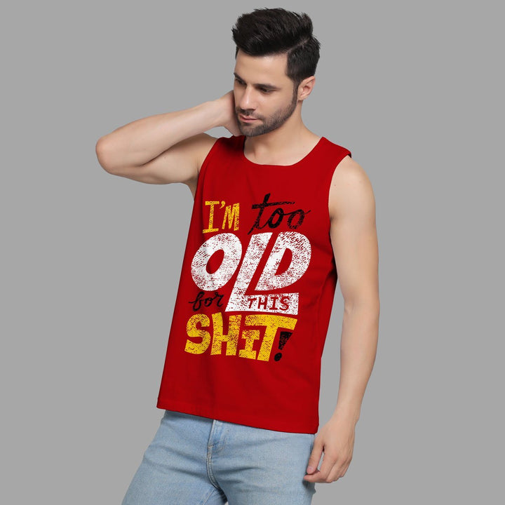 Juxar men's red retro slogan muscle sando with bold distressed text design and sleeveless fit