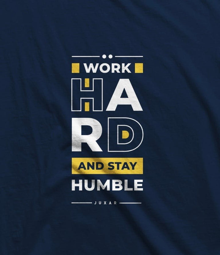 Juxar mens navy ribbed cotton vest with Work Hard and Stay Humble motivational print