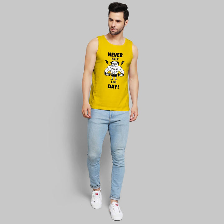 Juxar mens yellow round neck sando with motivational print paired with light blue jeans and white sneakers