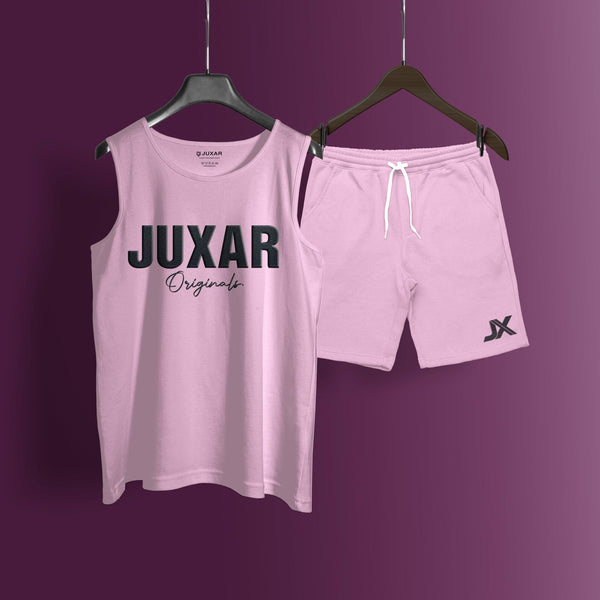 Juxar light pink sando cord set for women featuring sleeveless top and drawstring shorts
