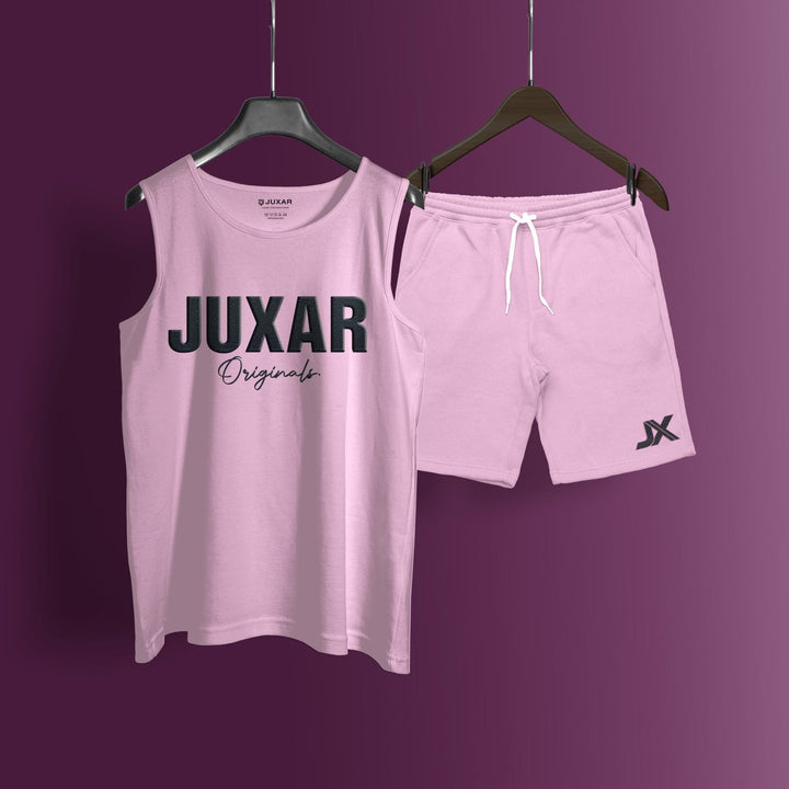Juxar light pink sando cord set for women featuring sleeveless top and drawstring shorts