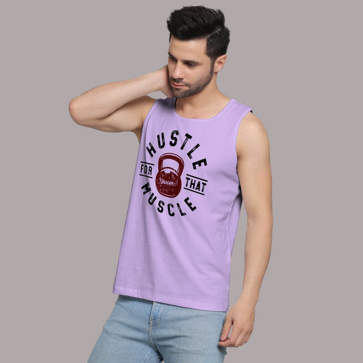 Juxar men's lavender sando for gym with hustle muscle graphic print and casual fit