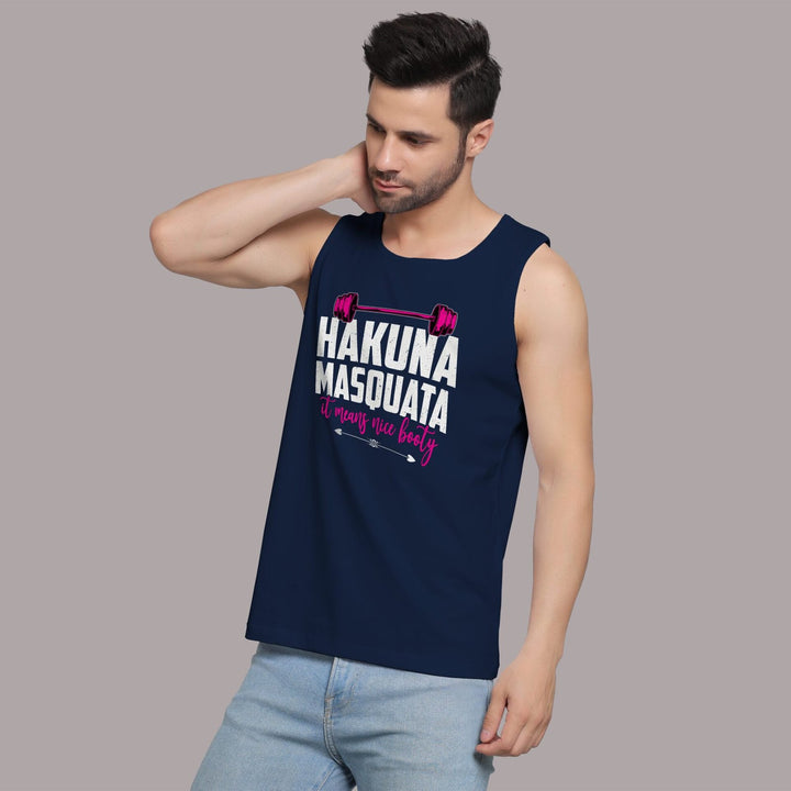 Juxar navy blue sando for men with Hakuna Masquata graphic and light pink text