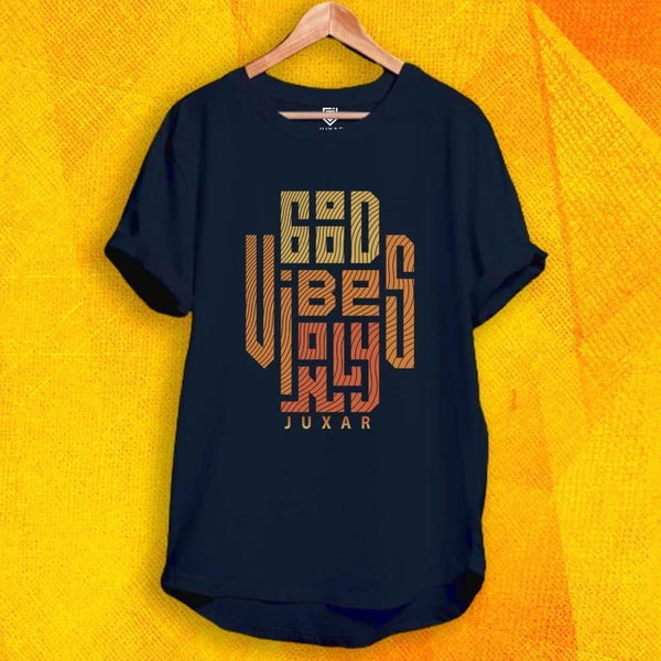 Juxar navy cotton slim fit longline tee with rolled sleeves and bold geometric chest graphic