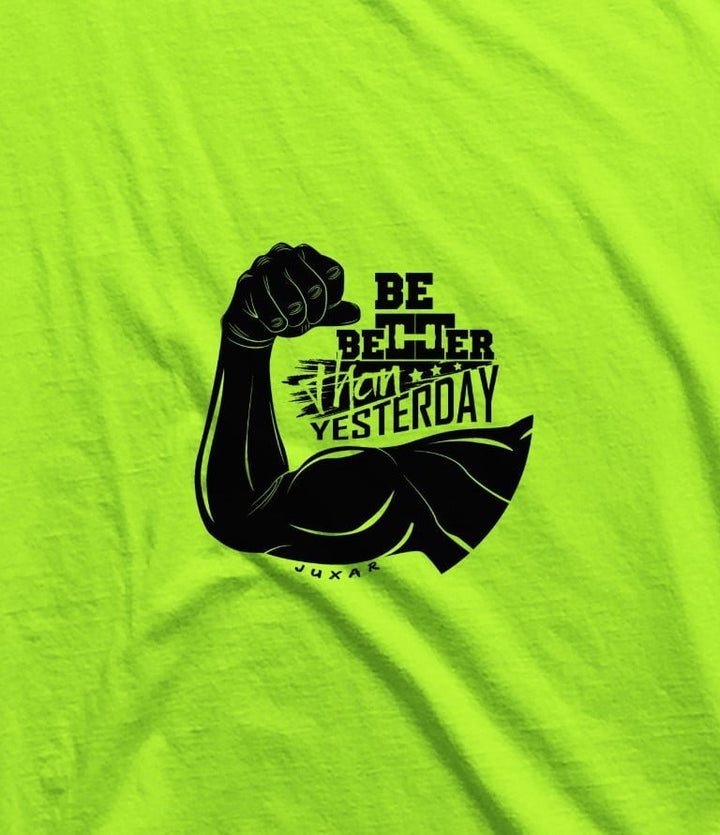 Juxar mens slim fit sando in bright green with black motivational muscle graphic and text design