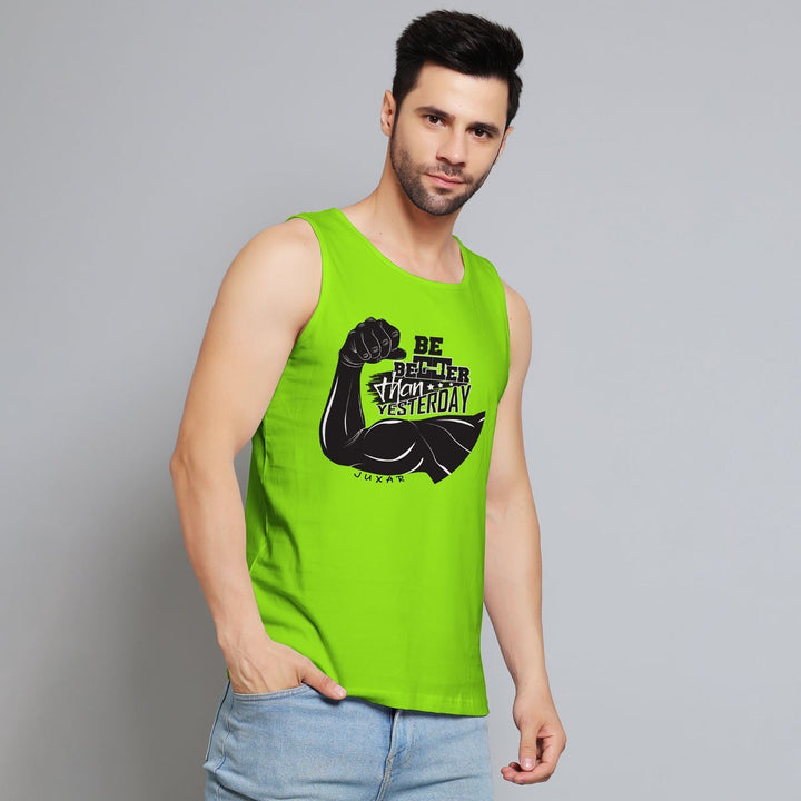 Juxar men's lime green slim fit sando with motivational graphic design sleeveless tank