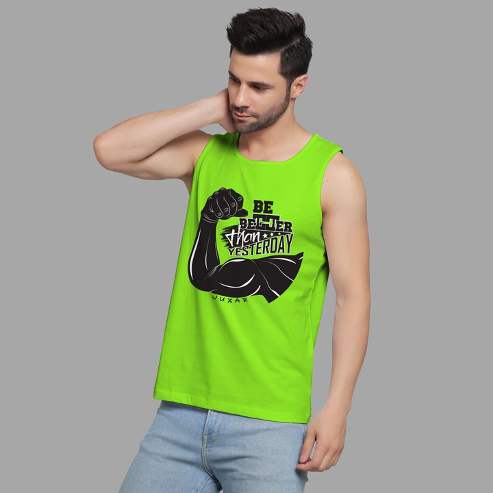 Juxar men's bright green slim fit sando with motivational graphic design