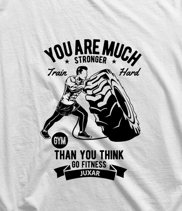 Juxar mens white t-shirt with gym fitness graphic and motivational quote in street style fashion
