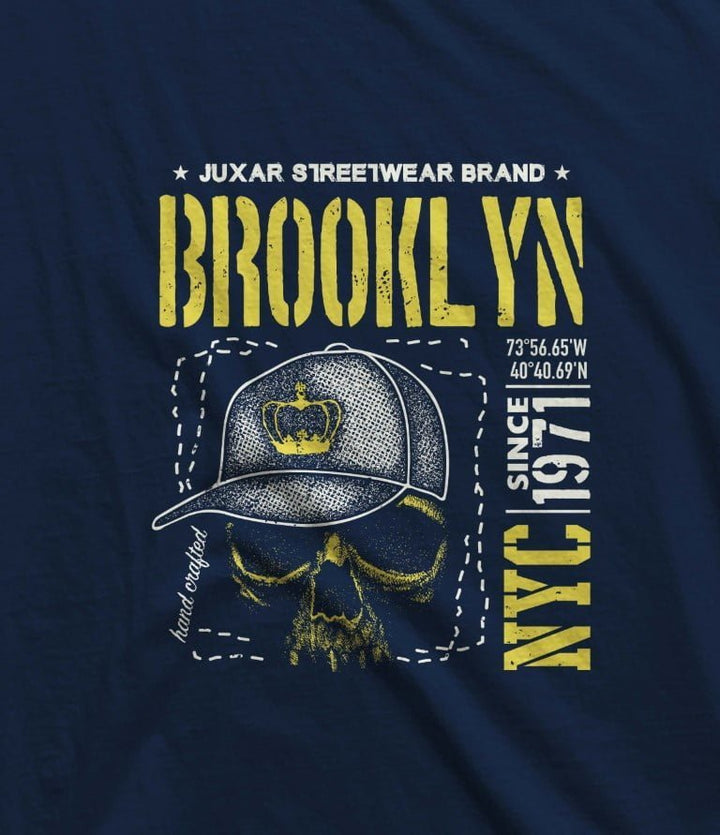 Juxar mens stretchable sando navy blue with Brooklyn and NYC 1971 graphic skull print
