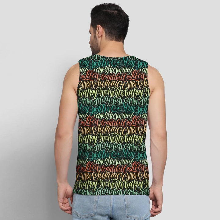 Juxar mens stylish printed sando with colorful summer vibes text design on back