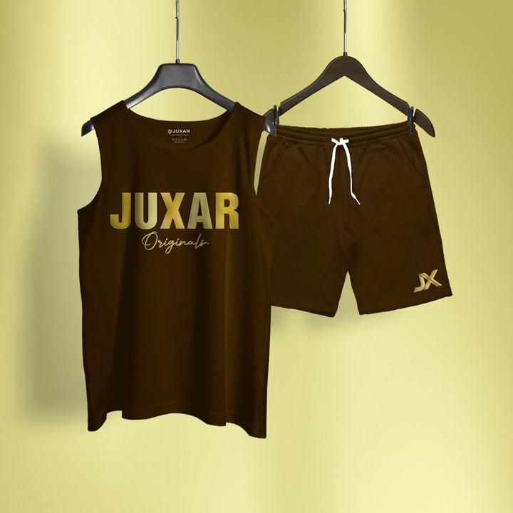 Juxar stylish Sando set in brown featuring sleeveless top and matching shorts with drawstring