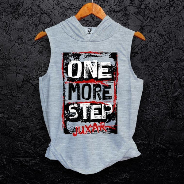 Juxar sleeveless summer hoodie for men in light gray with One More Step graphic print
