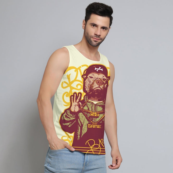 Juxar summer sleeveless for men with graphic bear print and casual fit worn with jeans