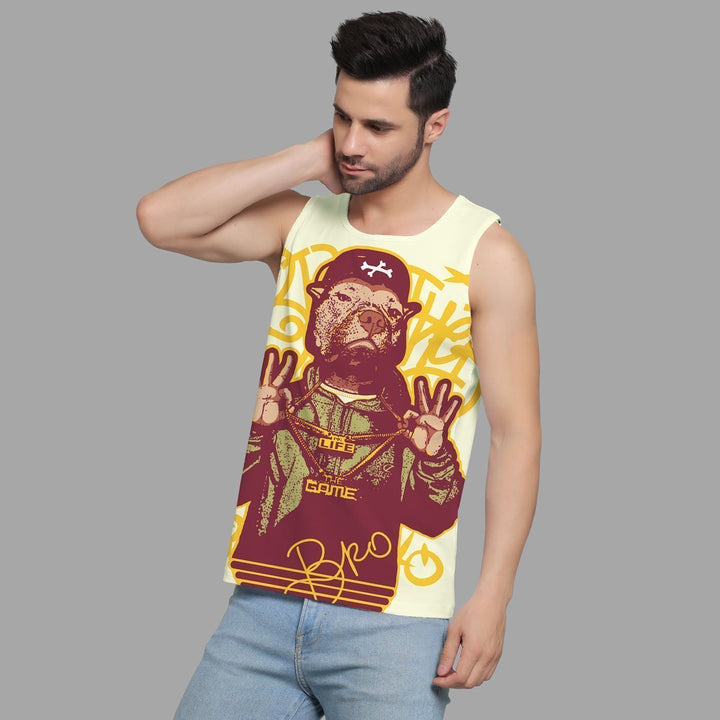 Juxar summer sleeveless for men featuring graphic bear print on yellow tank top