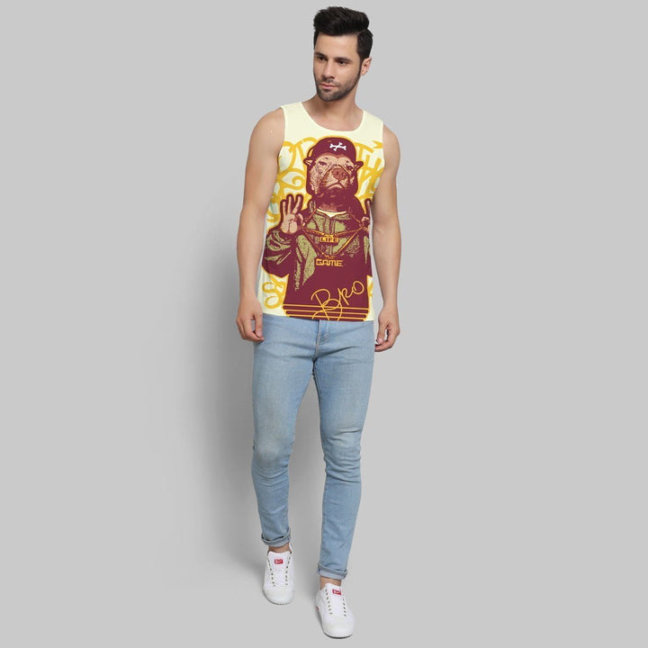 Juxar summer sleeveless for men with graphic print paired with light blue jeans and white sneakers