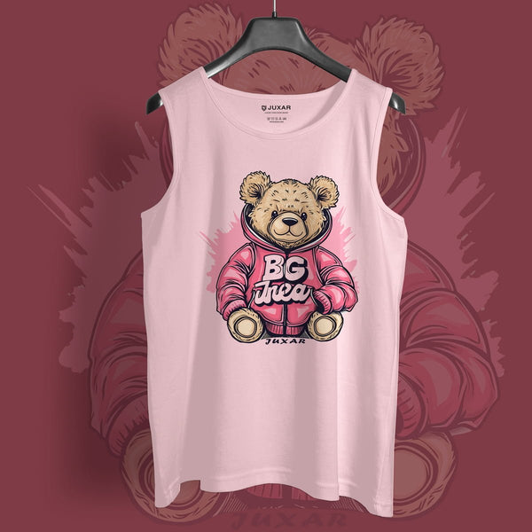 Juxar mens pink teddy sando tank top with cute teddy bear graphic in hoodie