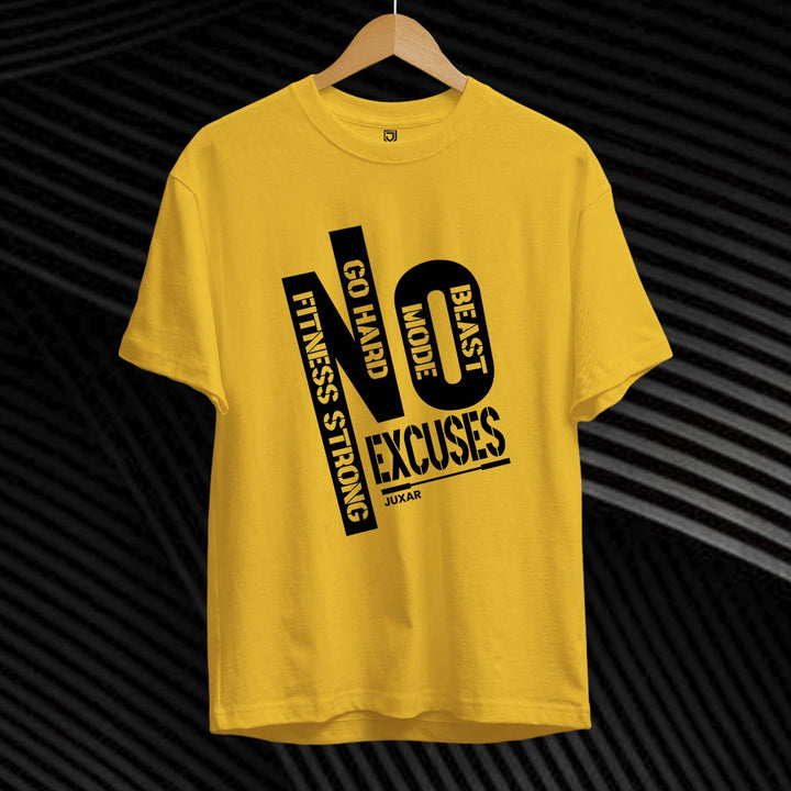 Juxar yellow trending cotton t shirts for men with fitness no excuses motivational design
