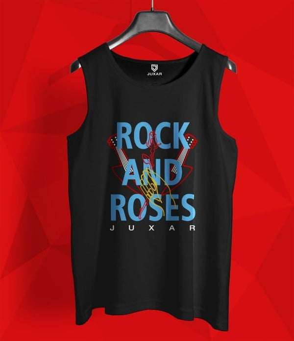 Juxar men's black sleeveless shirt with Rock and Roses graphic trending sando for reels