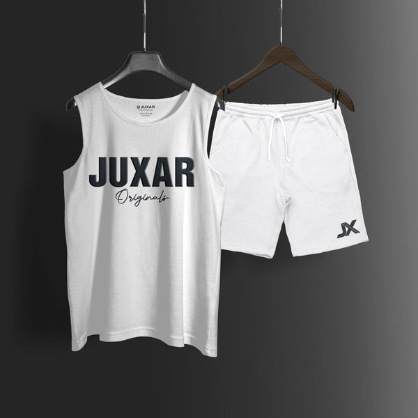 Juxar trendy co-ord set with white sleeveless tank top and matching white shorts