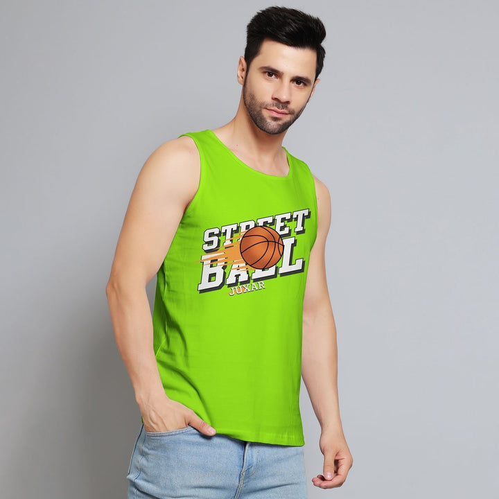 Juxar trendy sando for men in bright green with street basketball graphic and casual fit