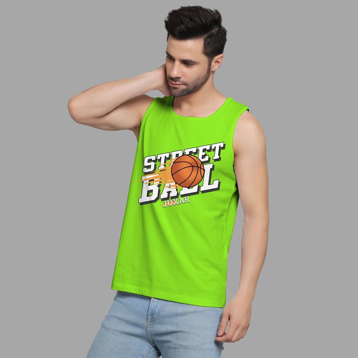 Juxar trendy sando for men in bright green with basketball street ball graphic