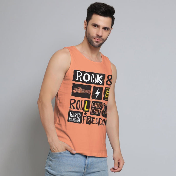 Juxar orange trendy sando for men with rock and roll graphic design